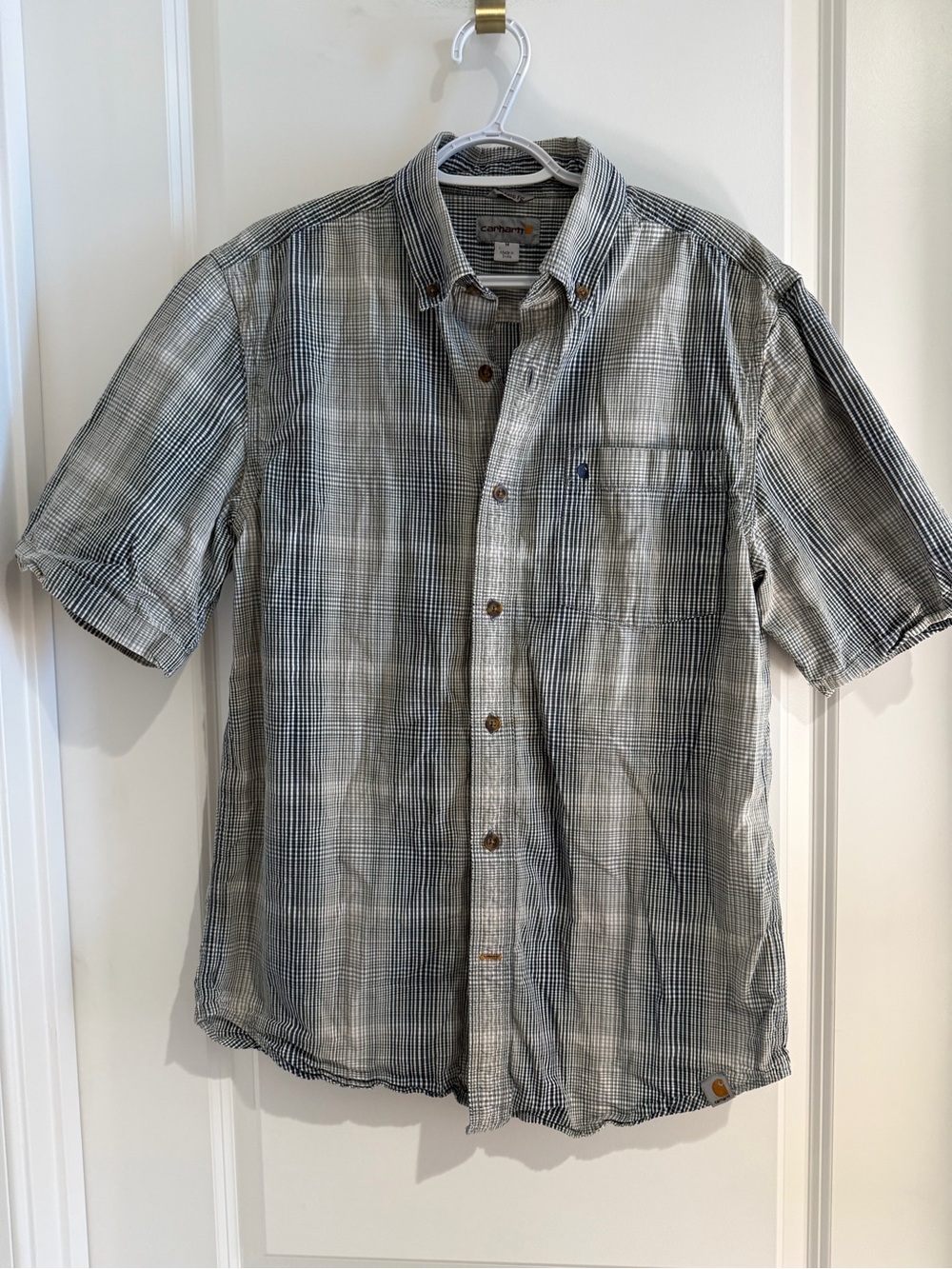 Carhartt Men's Short-Sleeve Plaid Button-Down Shirt - Gray and Black